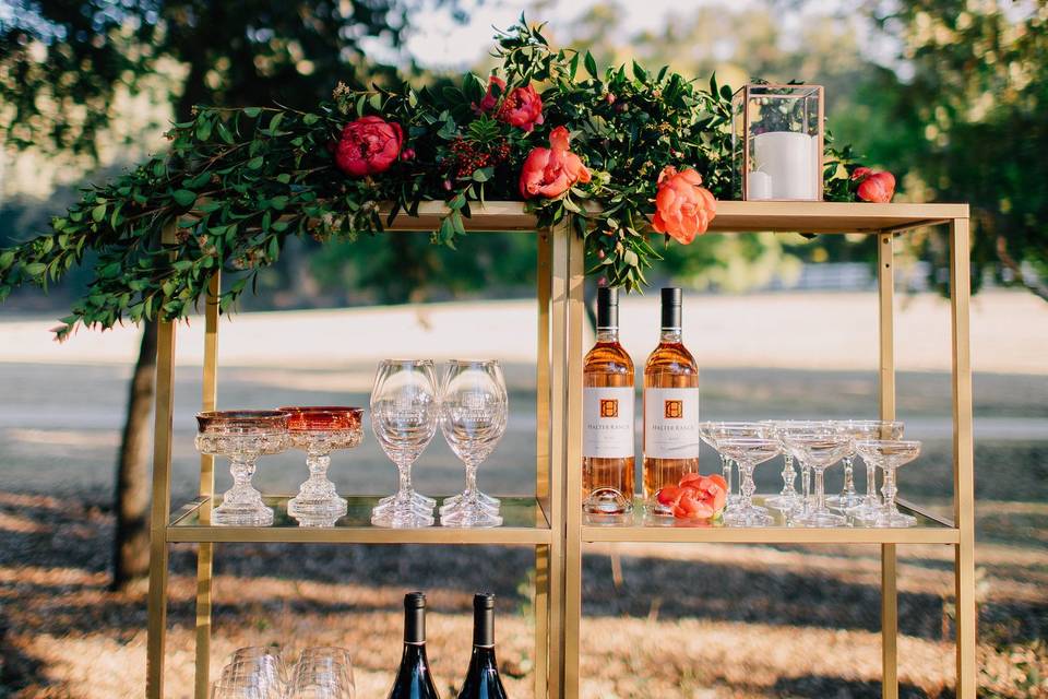 Wine glasses and bottles