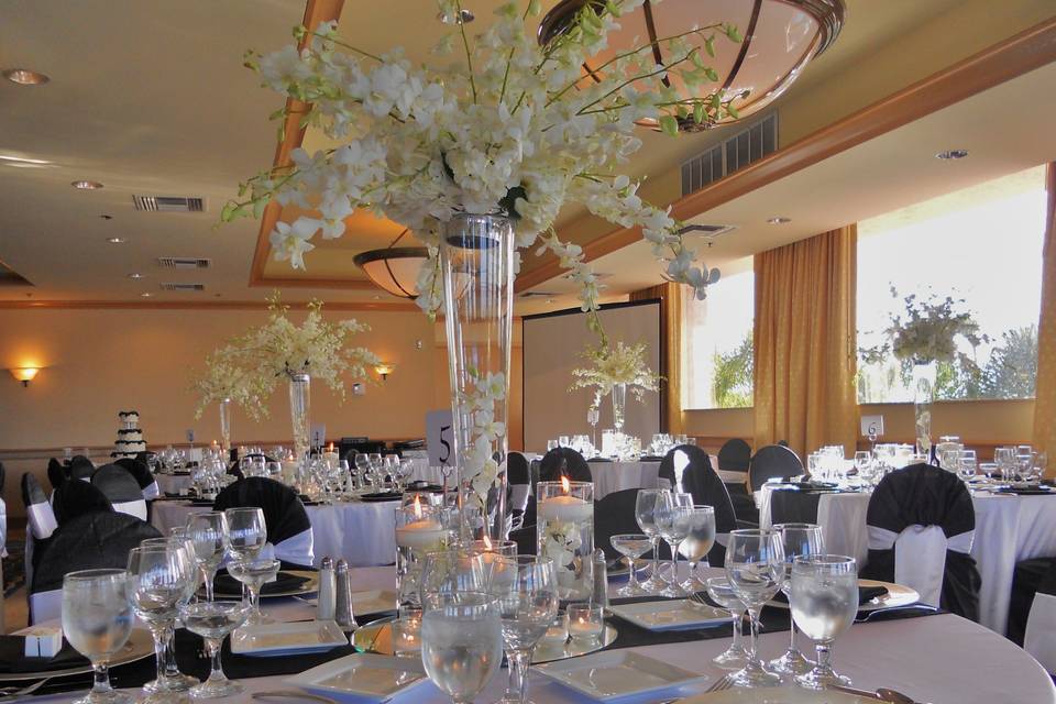 Table setup with flower centerpiece