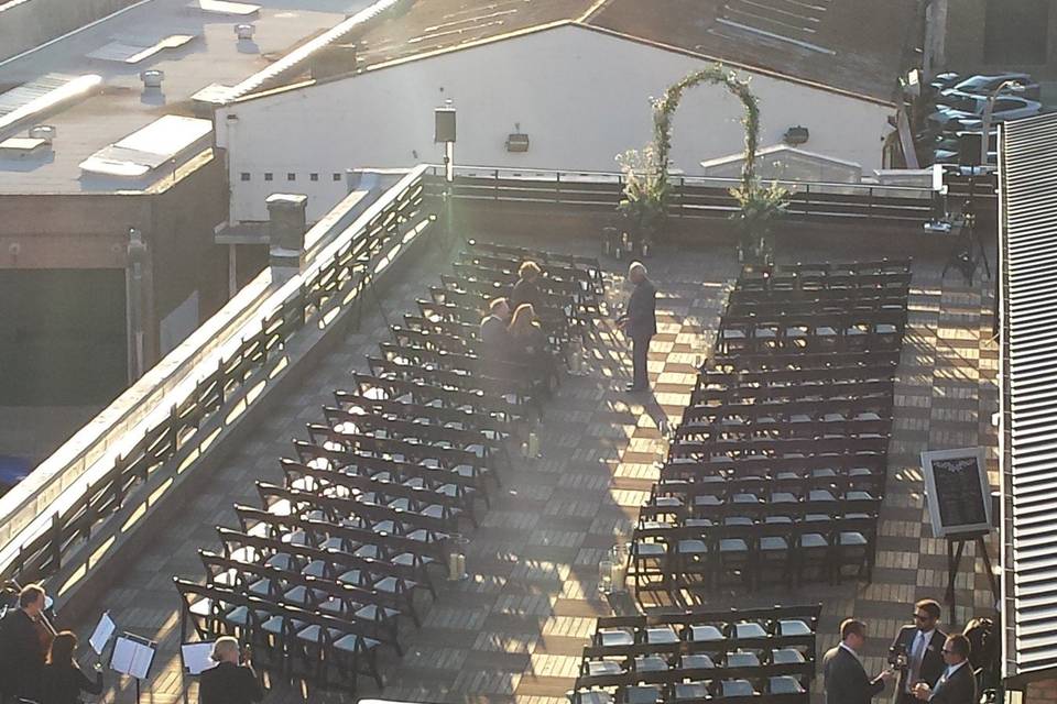 200 person ceremony setup on the Rooftop