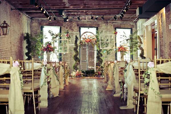 Rustic ceremony setup in the Orleans Room.