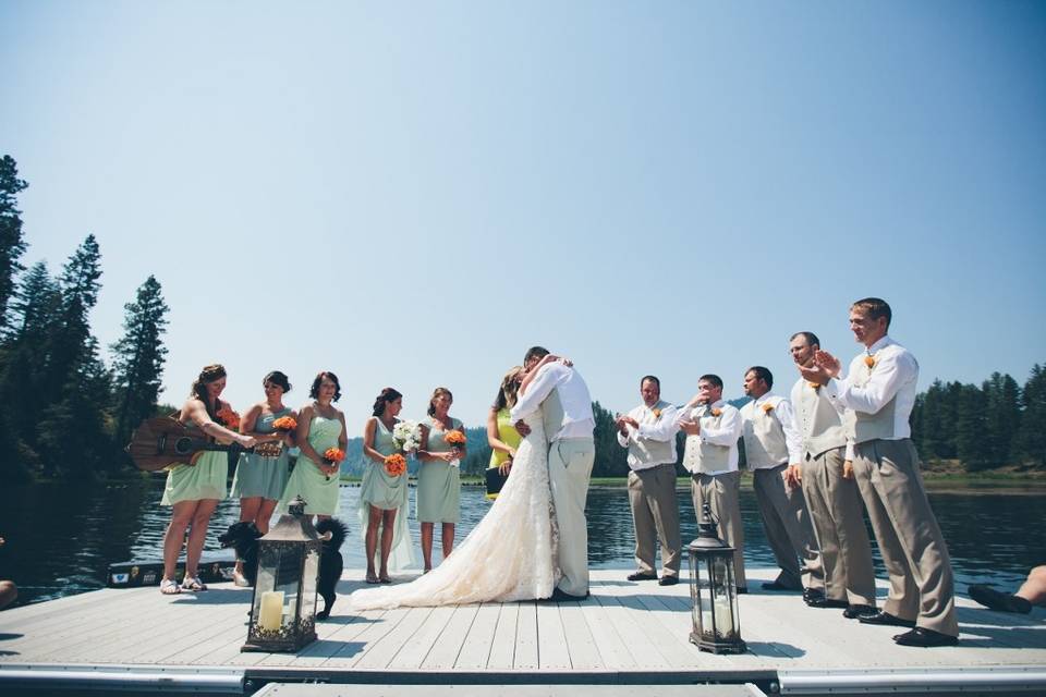 Lake Coeur d'Alene wedding ceremony on a floating dock