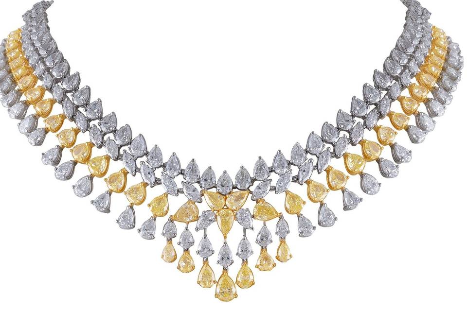 Fancy yellow & white diamond necklace