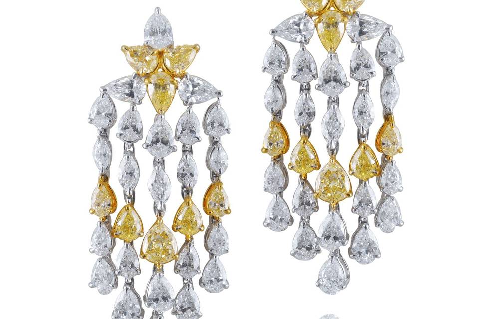 Fancy yellow & white diamond earrings