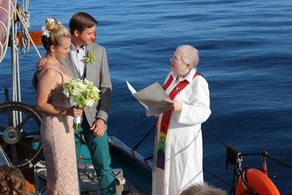 Jessica and Steve get married on the Schooner Hindu out of Provincetown - a sunset seafood cruise with whale sightings!
