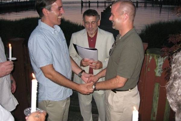 Sunset ceremony on the pier in Rumson, NJ