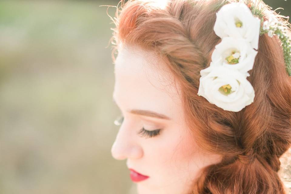 Hair with white flower