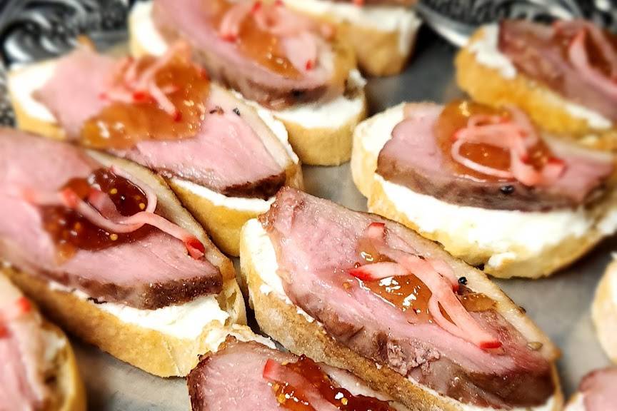Smoked duck canape