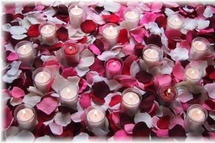 Silk rose petals with candles from Petal Garden