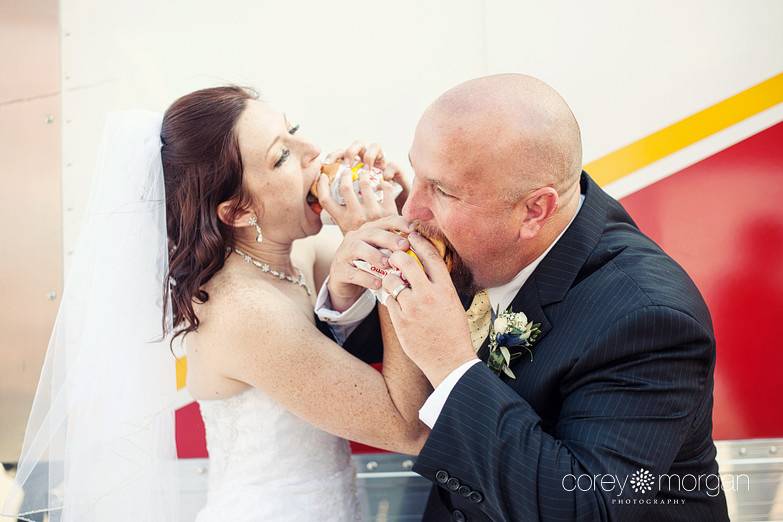 in-n-out food truck at this southern california travel themed wedding, with vintage airplanes and the reception in an airplane hanger