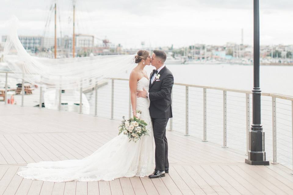 Groom wearing custom tuxedo