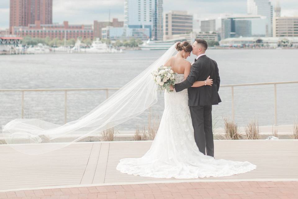 Groom wearing custom tuxedo