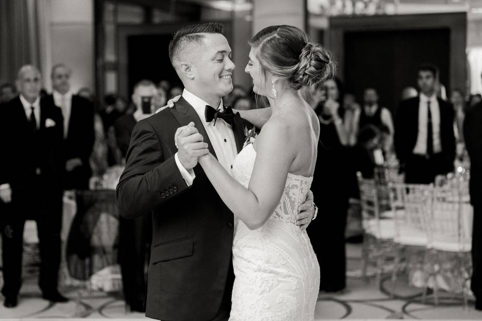 Groom wearing custom tuxedo