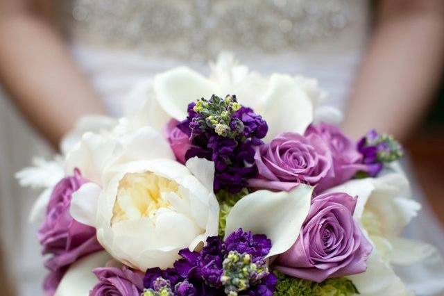 Purple and white bridal bouquet