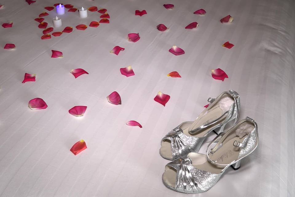 Bride's Shoes and Rose Petals