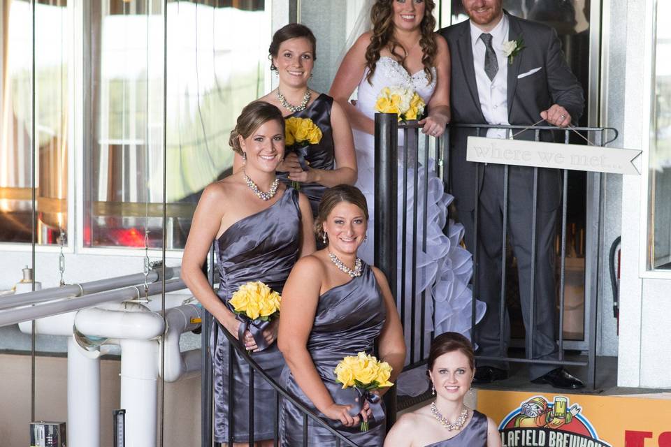 Couple with bridesmaids