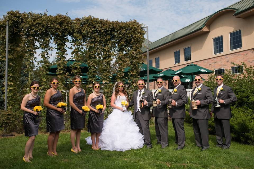Bride with bridesmaids and groomsmen