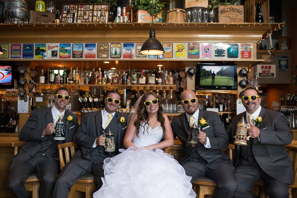 Couple with bridesmaids