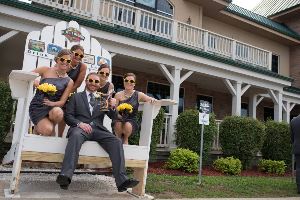 Groom with bridesmaids