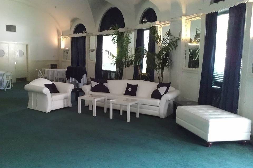 A view of the indoor lounge area