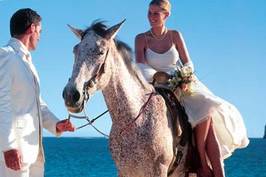 Arrive at your beach wedding on horseback, and even have your ceremony on horseback, too! Follow your ceremony with a romantic ride on the beach.