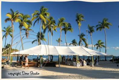 Set up for a beach wedding reception at Bolongo Bay, St. Thomas.