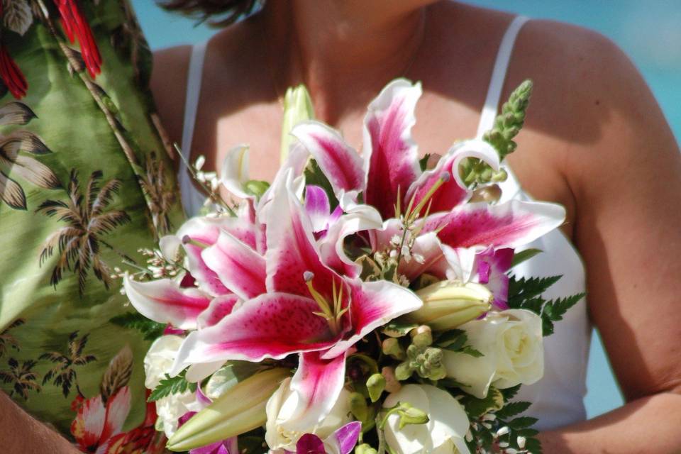 From our custom collection: stargazer lily cascade bouquet for your wedding in St. Thomas