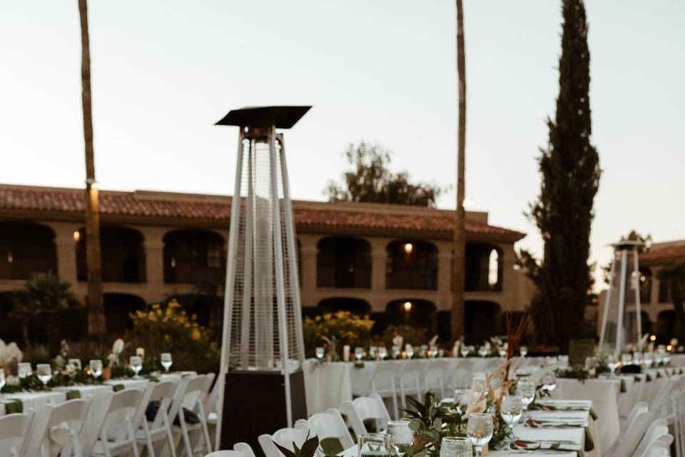 Table with florals.