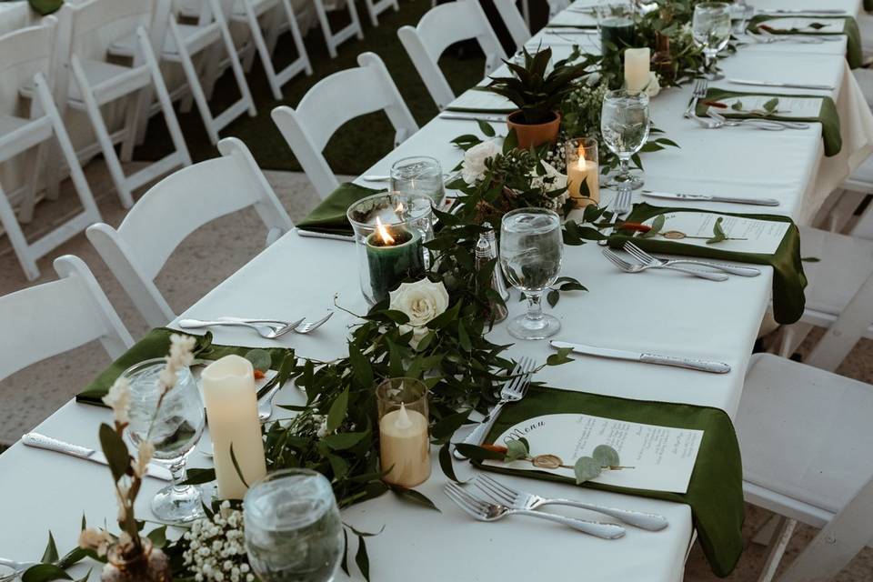 Table with florals.
