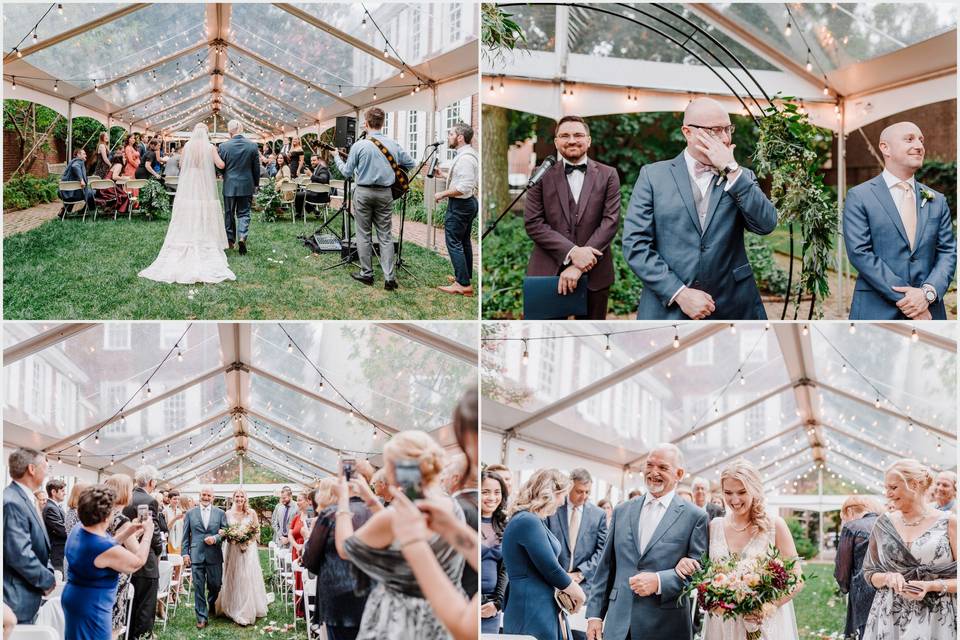 Garden wedding with clear tent