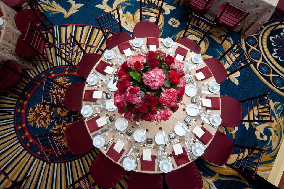 Table setup in red accents