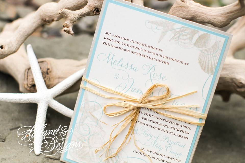 Baby blue borders with brown ribbon