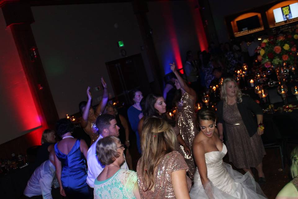 Wedding guests dancing