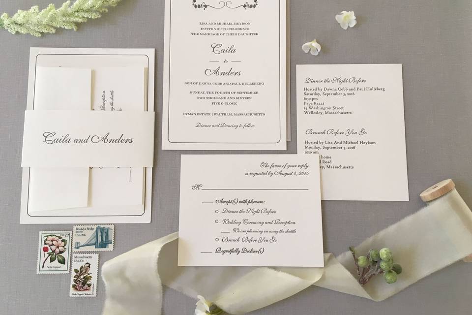 Classic gray letterpress wedding invitation