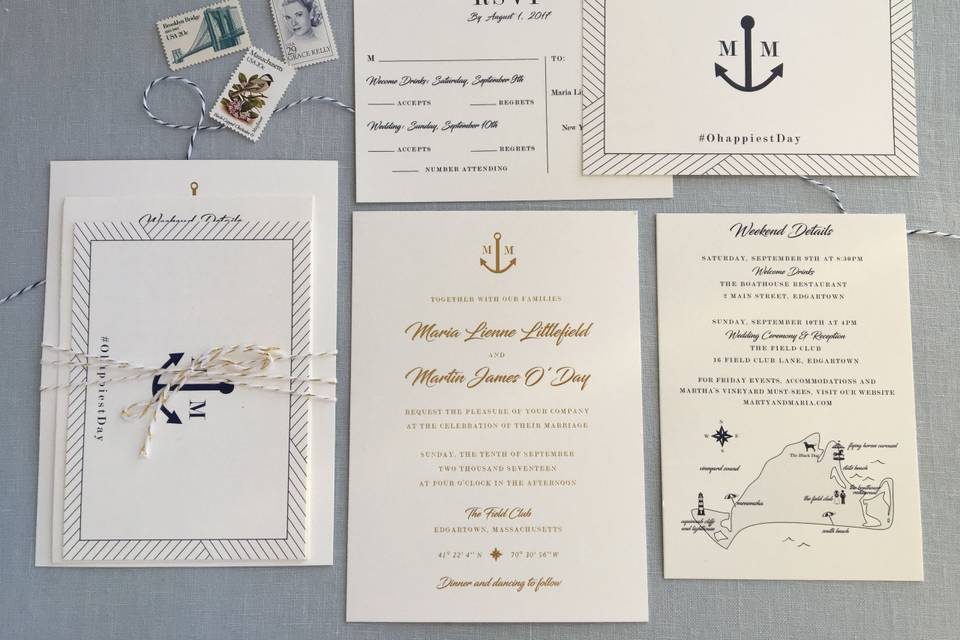 Anchor monogram wedding invitation