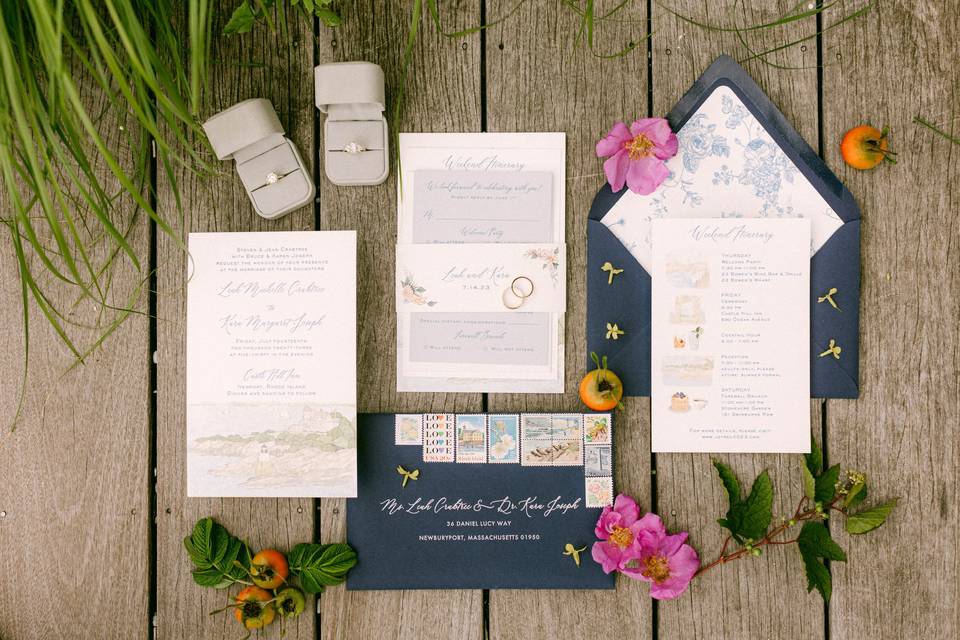 Newport watercolor invitation