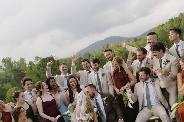Wedding party cheering