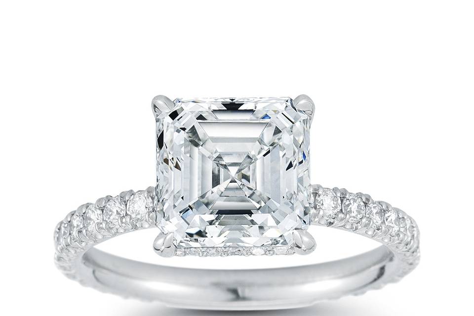 Asscher cut diamond in our Douglas Elliott Diamond Solitaire in platinum.  Available in any shape you wish!