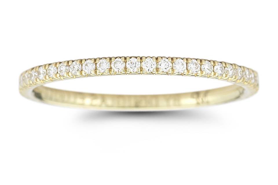 Ultra-thin micro-pave diamond wedding band in 18k yellow gold.  Custom made to your finger size!