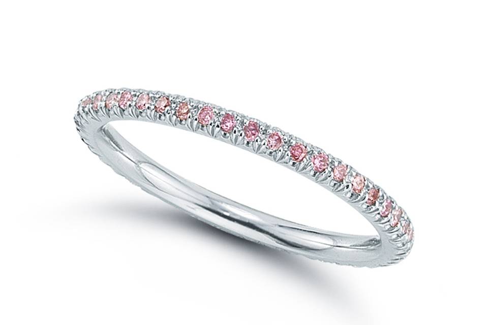 Fancy pink diamond wedding band in platinum, custom made to your finger size!