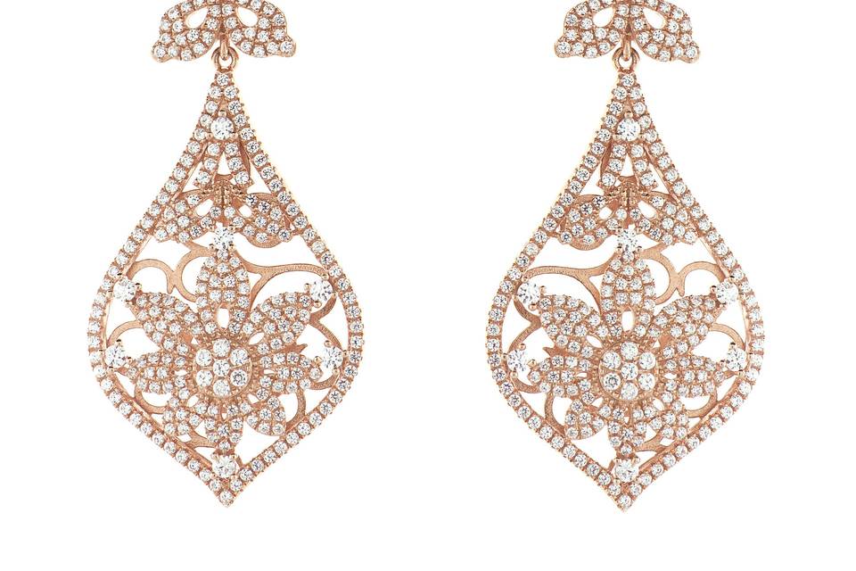 Peonies Princess Earrings - Rose Gold Plated Sterling Silver with Crystals