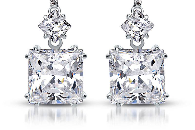 Princess Drop Earrings - Sterling Silver and Crystal