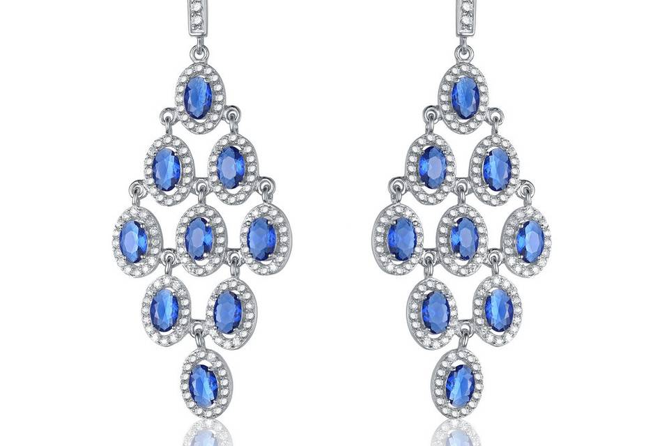 Blue and White Dangle Drop EarringBlue and white crystals arranged in a cascading pattern create beautiful movement in these drop earrings.