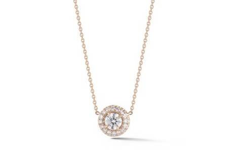 Rose Gold Round Brilliant Micro Pave PendantThis diamond micro pave pendant features a Forevermark round brilliant center stone. Available in a variety of carat weights and shapes, each Forevermark diamond has a unique inscription number. Shown with a .20 carat center stone in 18k rose gold.