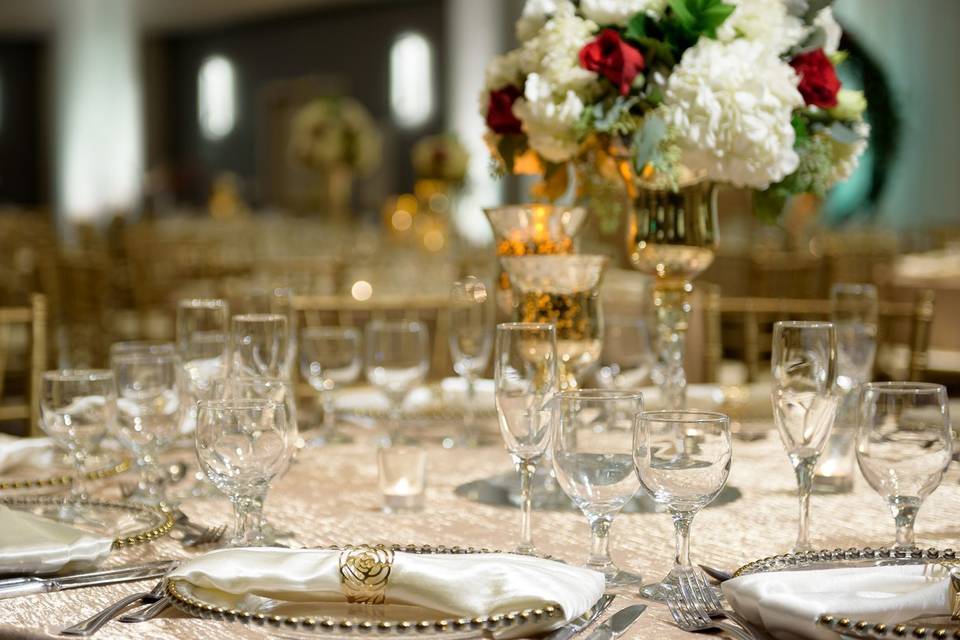 Glassware and floral centerpiece