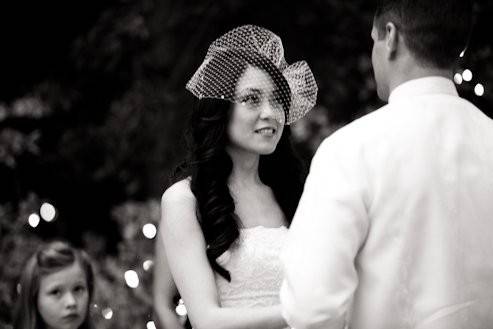 Our real bride here wanted a longer Bubble veil to accompany her look.  We created a longer Bubble veil and she loved the look for her outdoor garden wedding.