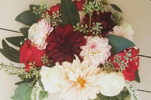 Red, pink, white and green