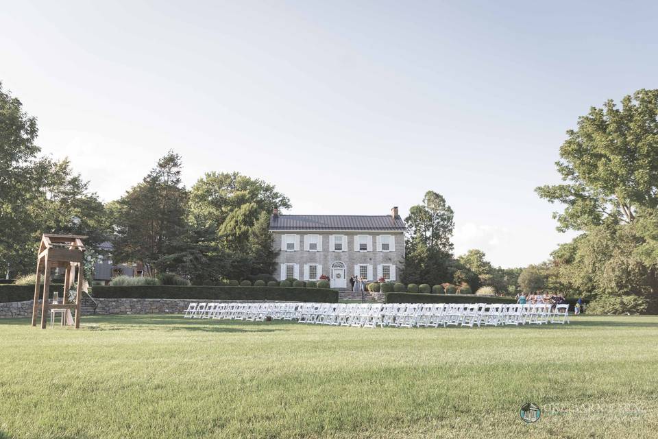 Tent on estate lawn