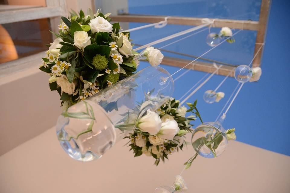 Flower balls and glass bauble arrangement