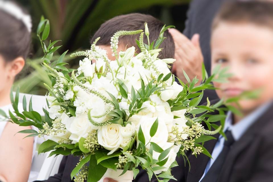 Kid holding bouquet