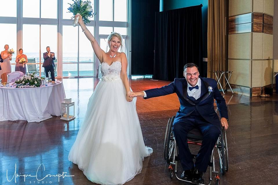 Newlyweds arrive at their reception